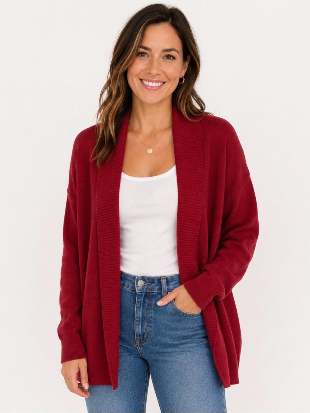 Talbots Burgundy Open Front Cardigan Petite Medium Wool Blend